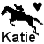 Two side-by-side pixelated images of a rider on a horse with hearts above, one showing black text and the other blue text.