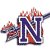 A pixelated icon featuring a large blue letter N with white outline, surrounded by red and gray flame-like shapes on a white background.