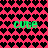 A static image with a bright pink background covered in repeating black heart shapes, featuring four instances of the word "cute" in green pixelated text.