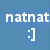 Blue background with white pixelated text 'natn' and a smiley face ':]' below it.