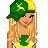 Pixel art buddy icon featuring a blonde woman in green and yellow attire with text "john deere baby!" on a green background, displayed as two frames side-by-side.