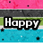 Pixelated birthday-themed icon with pink, gray, green, and blue horizontal stripes; text reads 'Happy Birthday' above 'Alex W23!' on a starry background.