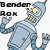 Pixelated robot character with light blue body and yellow eyes, shown in multiple poses with overlaid text fragments.