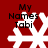Red background with four white snowflake icons arranged in a , each displaying the text "My Names Tabi" in black pixelated font