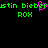 Green pixelated text 'ustin bieber' and 'ROX' on black background with pink heart symbol replacing part of the lettering.