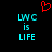 Red pixelated heart symbol above cyan text reading 'LWC is LIFE' on black background.