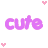Pixelated text and heart symbols in pink/purple hues on a transparent background with two distinct color variations of the word 'cute' displayed side-by-side.