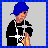 Pixelated buddy icon featuring a character with blue hair and black clothing holding flames, next to text reading "PIMP IN TRAININ" on a white background.