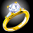 Static pixelated image of a gold ring with a large faceted gemstone, set against a dark gradient background.