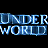 Pixelated blue text reading 'UNDER WORLD' on a black background with visible dithering and blocky rendering artifacts.