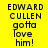 Pixelated text 'EDWARD CULLEN gotta love him!' displayed on four distinct solid-colored backgrounds in a