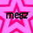 A static image with a pink star pattern background and black text reading 'megz' in three positions.