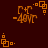 Orange pixelated shapes on dark brown background, including stacked squares, plus signs, and blurred text-like forms with repeated patterns.
