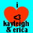 Red heart-shaped icon with black text 'i kayleigh & erica' on cyan background, featuring a small black arrow symbol inside the heart.