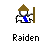 Pixel art character with brown conical hat and blue sash, positioned against brown vertical post, with blue and teal visual effects changing across frames.