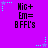 Purple background with repeated text "Nic+ Em= BFFL's" and cyan star-shaped pixel art elements in corners and midpoints.