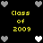 Black background with yellow text 'Class of 2009' repeated four times, surrounded by gray and white pixelated heart shapes.