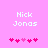 Pixelated text 'Nick Jonas' on pink background with two of heart symbols, one animated to shift left-right