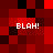 Red and black pixelated with four instances of the text "BLAH!" in white block letters, each positioned at different corners