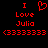 Red pixelated text and symbols on black background: 'I' above a heart, 'Love', 'Julia', and '(3333333)' repeated side-by-side.