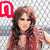 Six show a woman with long red hair in various poses and backgrounds, each marked with a red lettered square