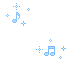 Four blue musical note icons with varying star and cross sparkles on white background, each icon distinct in note shape and surrounding elements.