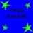 Blue background with green star shapes and repeated text "heyy hannah" in pixelated font.