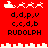 Red background with white and black pixel art showing reindeer, sleighs, cityscapes, and text "RUDOLPH" in four
