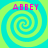 Four identical spiral patterns in cyan and lime green with pink text reading ABBEY at the top of each quadrant.