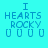 Pixelated icon with cyan background showing 'I HEARTS ROCKY' text and four U symbols, featuring yellow rectangular overlays on different sections across six views.