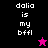 Pixelated text 'dalai is my bffl' on black, purple, and pink backgrounds with a star icon changing from pink to black.