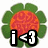 A flower-shaped icon with green petals and an orange-red center, displaying text overlays in two states: 'i <3' on the top-left frame and 'jb!' on the bottom-left frame.