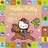 Pixelated image of a cartoon cat riding a horse, surrounded by a of small icons, with pink hearts and 'hello Kitty' text on a bright pink background