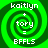 Four identical green spiral icons with white text reading 'kaitlyn', '+ tory =', and 'BFFLS' arranged in a