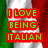 Pixelated green text on red rectangular backgrounds over a blurred Italian flag, displaying phrases about Italian identity and humor.