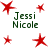 Red star shapes and green text reading "Jessi Nicole" appear in a on white background with pixelated rendering