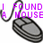 Pixelated gray computer mouse with black outline and cord, purple text overlays reading 'I FOUNDEEEKKKK! A MOUSE' and 'OH' on white background.