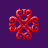 Red heart-shaped swirls form a symmetrical pattern on purple background, transitioning through multiple states including solid and partially transparent versions.