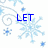 Blue text 'LET IT SNOW' on white background with light blue snowflakes and swirls, one gray square visible.