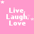 Pink background with white text "Live, Laugh, Love" and scattered white stars in a pattern