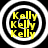 Four circular icons with black backgrounds, white rings, and yellow text repeating "Kelly" three times vertically in each circle.