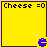 Four yellow with blue borders each display "Cheese =0" text and a blue Pac-Man icon in the bottom-right corner, showing sequential animation frames of the Pac-Man mouth opening and closing
