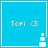 Four identical blue square display 'Tori <3' text with a pixelated white icon below, each 's icon showing sequential animation frames of a small figure