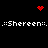 Black background with red pixelated heart and starburst icons above white text reading ::Shereen:: repeated twice, with a red dot cluster below the text.