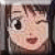 Pixelated static image of a character with light skin, brown hair, and closed eyes smiling broadly.