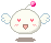 A 4-frame pixel art animation of a cute white angelic character with pink accents, displayed in a 2x2 contact sheet on gray background.