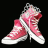Pixelated static image of a pair of pink and white high-top sneakers on black background with visible dithering and anti-aliasing artifacts.
