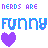 Pixelated text and heart icons in blue and purple hues arranged in two side-by-side on a white background