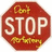 Red octagonal stop sign with yellow text above and below 'STOP', surrounded by black text reading Peace, Love, Perform on white background.