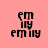 Four display the name 'emily' in pixelated black text on a peach background, each with a pink horizontal bar in different positions